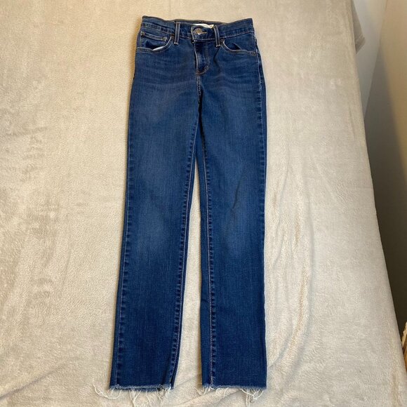 Levis Womens Jeans Size 25 25x28 724 High Rise Straight Raw Hem Stretch Denim Bl - Picture 12 of 15